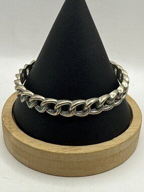 Vintage Graziano Chunky Silver Curb Cuban Link Bracelet Bold Style Statement